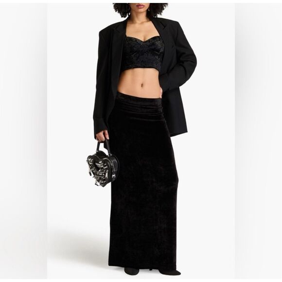 Balenciaga Skirt Women's Medium Black Mid-Waisted Velvet Maxi Skirt - Picture 1 of 12